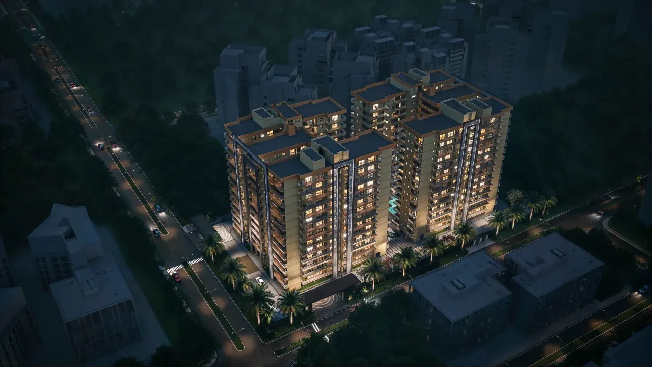 Aerial night view of Imperial Residencia
